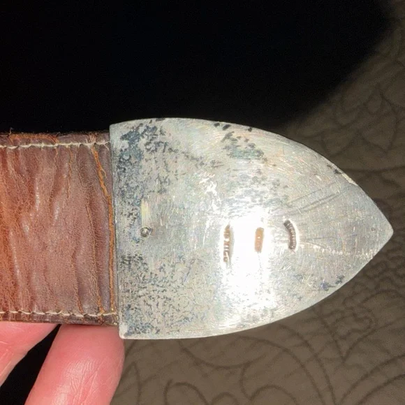 VTG Tony Lama Brown Leather & Lizard Western Belt with Silver Tip, Size 36 - Picture 6 of 13